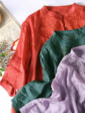 woloong Original Embroidered Irregularity Round-Neck Blouse Tops