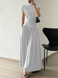 woloong High Waisted Loose Solid Color Long Skirts Skirts Bottoms