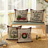 4pcs Christmas Pillow Cover Christmas Decorations, red Retro Christmas Santa Trees Candy Cane Sleigh Rides Reindeer, Rustic Country Holiday Decor Throw Pillows Cases 18inchX18inch No Pillow insert