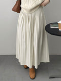 woloong Solid Color Pleated Elasticity Loose High Waisted Skirts