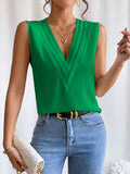 woloong Solid Color Layered Sleeveless Loose V-Neck Vest Top