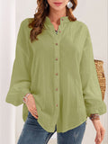 woloong Buttoned Loose Long Sleeves Mock Neck Blouses&Shirts Tops