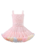 Girls Delightful Cotton Princess Tutu Dress - Sleeveless, Ruffled Bodice, Halter Neck, Multi-Layered Tulle Skirt with Floral Accents - Soft Nylon Fabric, Slight Stretch, Hand Wash Only, Perfect for Summer Party