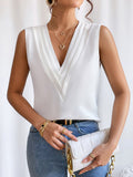 woloong Solid Color Layered Sleeveless Loose V-Neck Vest Top