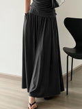 woloong High Waisted Loose Solid Color Long Skirts Skirts Bottoms
