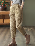 woloong Casual Loose Quilted Solid Color Padded Harem Pants