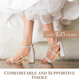 Silver Heels For Women 2.25 Inches Strappy Block Heels Sandals Women's Ankle Strap Dress Pump Bridesmaid Ladies In Wedding Bridal Evening Homecoming Prom