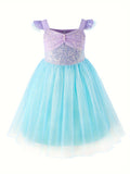 Stunning Mermaid Princess Tutu Dress - Sparkling Sequin, Flutter Trim, Sleeveless Design - Perfect for Party, Christmas, Halloween, Mardi Gras, Carnival, Performance, and Gift Giving