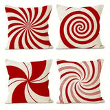 4pcs Set Christmas Throw Pillow Covers - Rustic Holiday Decor with Santa, Trees, Candy Canes & Reindeer - Red Retro Design, Zip Closure, Machine Washable, Polyester, 18x18 Inches (Pillow Inserts Not Included) Holiday Decorations, Christmas Decor