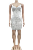 woloong - Apricot Sexy Solid Tassel Sequins Patchwork Spaghetti Strap Sling Dress Dresses