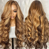 4x4 HD Transparent 4/27 Highlight Ombre Lace Front Wigs Honey Blonde Lace Front Wig Body Wave Human Hair  Human Hair Pre Plucked With Baby Hair Body Wave Glueless Human Hair Wigs For Women