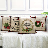 4pcs Christmas Pillow Cover Christmas Decorations, red Retro Christmas Santa Trees Candy Cane Sleigh Rides Reindeer, Rustic Country Holiday Decor Throw Pillows Cases 18inchX18inch No Pillow insert