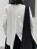 woloong Split-Joint Split-Front Solid Color Asymmetric Loose Long Sleeves Round-Neck T-Shirts