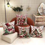 4-Pack 18x18 Inches Machine Washable Velvet Christmas Throw Pillow Covers - Festive Snowman, Candy Cane, Holiday Gift Designs with Plaid Pattern for Living Room, Bedroom Decor - Zippered Polyester Sofa Cushions (Pillow Inserts Not Included)