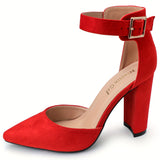 Elegant & Chic High Heel Pumps: Comfortable Block Heel, Pointed Toe with Ankle Strap - Stylish All-Season Women's Footwear