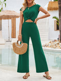 woloong Tied Solid Color Knot Hollow Backless Wide Pants Sleeveless Round-Neck Jumpsuits