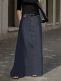 woloong Loose No Belt Pockets Solid Color Skirts Bottoms