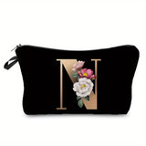 woloong  Flower & Letter Print Cosmetic Bag, Zipper Portable Makeup Pouch, Lightweight Coin Purse