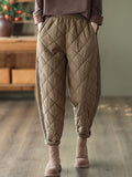 woloong Casual Loose Quilted Solid Color Padded Harem Pants