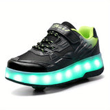 Trendy Two Wheeled LED Luminous Roller Skate Shoes - For Kids and Teens, All Seasons, Fun and Safe Skate Sneakers with Wheels