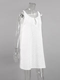 woloong Tied Split-side Solid Color Sleeveless Loose V-neck Mini Dresses