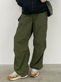 woloong Solid Color Pleated Drawstring Loose High Waisted Trousers Pants
