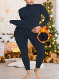 Women's Plus Size High-Neck High Elastic Thermal Sports Set - Ultra Soft Warm Base Layer - Long Sleeve Top And Pants