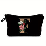 woloong  Flower & Letter Print Cosmetic Bag, Zipper Portable Makeup Pouch, Lightweight Coin Purse