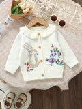 Adorable Rabbit Bird Pattern Knitted Cardigan Sweater - Soft, Casual, Ruffled, Button-Down, Long-Sleeve, Toddler & Infant Girl's Fall Winter Clothing - Perfect for Daily Wear, Outdoor Play, and Special Occasions