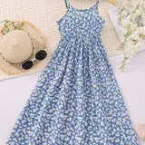 Charming Floral Cami Dress for Girls - Breathable Summer Attire - Perfect for Parties & Beach Outings