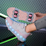 Girls' LED Light Up Roller Skates for Ages 12 and Under - Breathable PU Upper, TPR Sole, Rechargeable Lithium Polymer Battery, All-Season Hook and Loop Fastener Skating Shoes