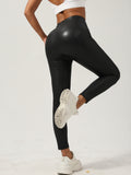 Women's Fleece-Lined Warm Faux Leather Leggings - Stretchy, High Waist, Slimming Design for Fall/Winter