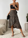 woloong Tied Waist Split-Front Printed Loose High-Low Skirts Bottoms