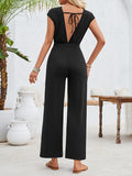 woloong Tied Solid Color Knot Hollow Backless Wide Pants Sleeveless Round-Neck Jumpsuits