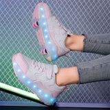 Girls' LED Light Up Roller Skates for Ages 12 and Under - Breathable PU Upper, TPR Sole, Rechargeable Lithium Polymer Battery, All-Season Hook and Loop Fastener Skating Shoes