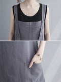 woloong Casual Solid Color With Pocket Suspender Dress