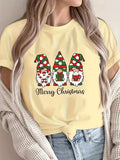 1pc Women'S Plus Size Merry Christmas Cartoon Gnomes T-Shirt, Casual Crew Neck Short Sleeve Top with Slight Stretch, Polyester Knit Fabric Pullover for All Seasons