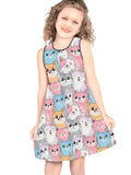 Charming Cat Print Girls' Sleeveless Dress - Soft, Breathable Fabric - Perfect for Summer Playdates & Casual Outings