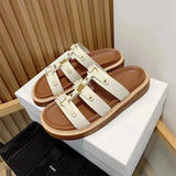 Designer Slippers Gladiator Mule Sandal Black Brown Slipper Gift Fashion Women Genuine Leather Sliders Pool Casual Shoe Slippers Flat Summer celins Beach Slide