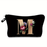 woloong  Flower & Letter Print Cosmetic Bag, Zipper Portable Makeup Pouch, Lightweight Coin Purse