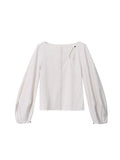 woloong Solid Color Belly-Hollow Asymmetric Puff Sleeves Loose Round-Neck Blouses&Shirts Tops