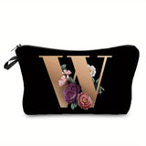 woloong  Flower & Letter Print Cosmetic Bag, Zipper Portable Makeup Pouch, Lightweight Coin Purse