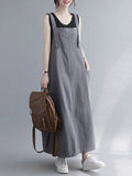 woloong Casual Solid Color With Pocket Suspender Dress