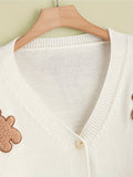 Adorable Bear Embroidered Knitted Cardigan Sweater - Cozy Drop Shoulder Design for Stylish Kid/Teen Girls - Perfect Warm Casual Wear for Fall/Winter