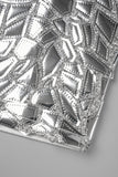 woloong - Silver Sexy Solid Hollowed Out Patchwork Strap Design Reflective O Neck One Step Skirt Dresses