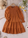 Chic Casual Girls' Summer Dress - Durable Fit & Flare Style with Shirred Detail, Ideal for Parties & Outdoors