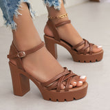 Ultrahigh Heel Womens Platform Sandals - Fashionable Open Toe Ankle Strap Lace Up Shoes with Faux Leather Upper, PU Sole, and Sexy Style for Summer Outdoor Wear - All-Season, Solid Color, No Printing
