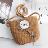 woloong Summer Hand Made Straw Bags Children Single Inclined Shoulder Bags Exquisiteness Kids Cartoon Coin Purses Cute Princess Handbags