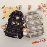 Japanese Plaid Backpack Korean Large capacity Students schoolbag Campus Stripe Style Fashionable girl Travel bag Waterproof 220323