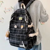 Japanese Plaid Backpack Korean Large capacity Students schoolbag Campus Stripe Style Fashionable girl Travel bag Waterproof 220323